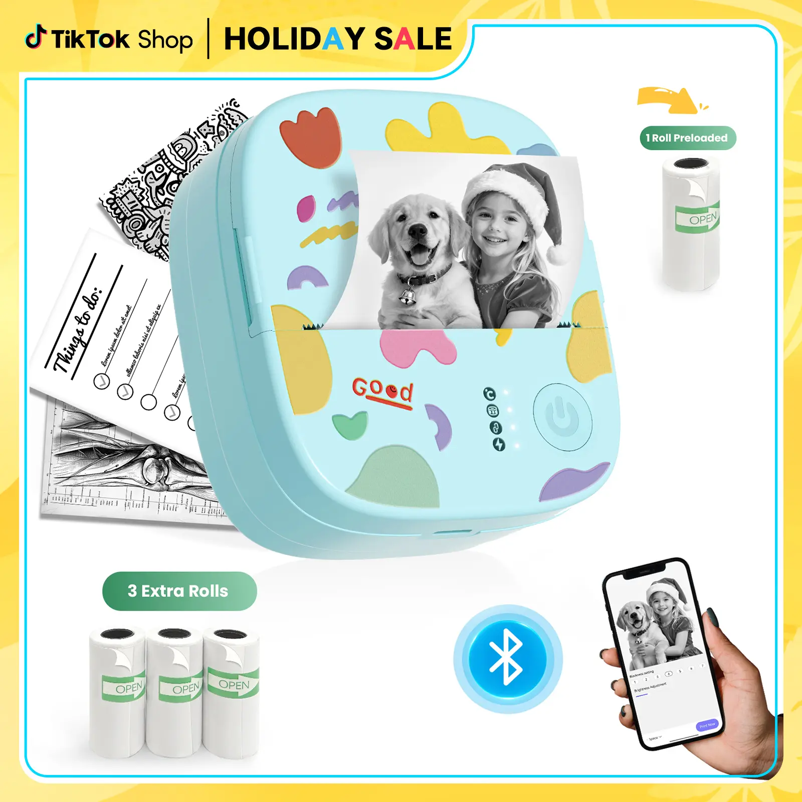 [Christmas Gifts] Mini M2 Bluetooth Label Printer - Inkless B&W Portable, 203 DPI, 1 Roll Preloaded + 2 Extra Rolls, Batteries Included, iOS/Android Compatible, for Labels & Study Notes, Kids' Birthday Gifts #Techvibes