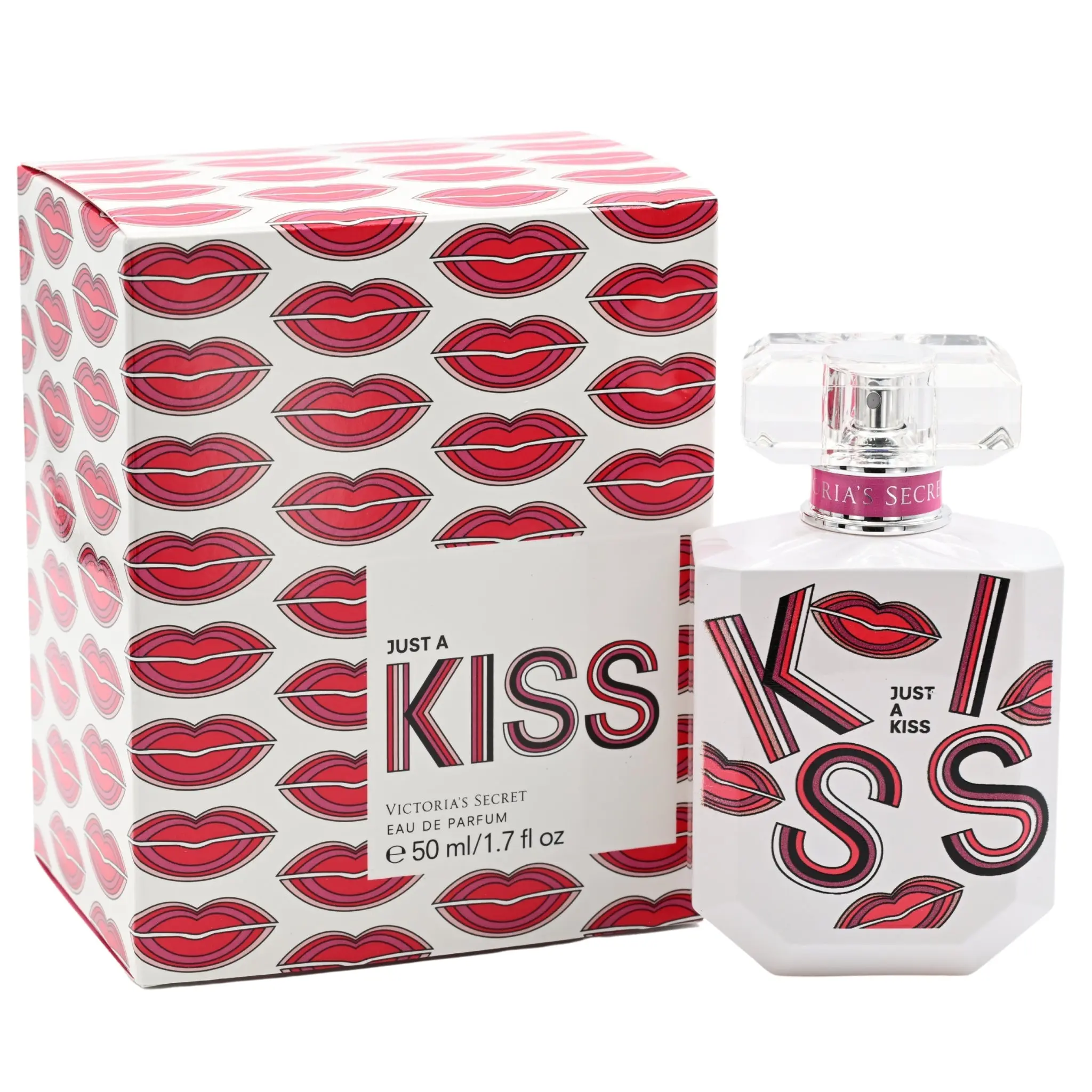 Victoria's Secret Just a Kiss Eau de Parfum for Women, Sweet Floral Scent with Peony and Pink Pepper, Delicious in Mouth, 1.7 fl oz, Single Item, Spicy, Signature Scent, Edp, Female Wear, Peony Base, Rejuvenates Mood, Fruity Floral, Spray On Skin, Persona