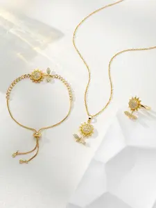 Spinning Sunflower Crystal Jewelry Set for Women, Necklace Bracelet Ring, Elegant Gift