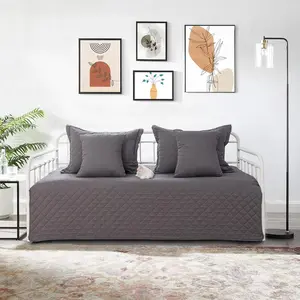 5 Piece Twin Daybed Cover Set All Season Lightweight Daybed Bedding with Comforter Shams Decorative Pillows Double Sided Quilting 39"x75" Gray