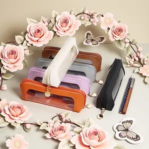 Transparent PU Makeup Bag, Small Portable Cosmetic Case with Window Design, Smooth Metal Zipper, Soft Durable Leather, Ideal for Travel, Makeup Pouch