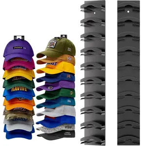 2 Pack-Black Wall Mounted Hat Organizer Set, No-Drill Baseball Cap Holder with Adhesive Hooks, Multi-Layer Door Mounted Hat Rack for Easy Installation Home Organization