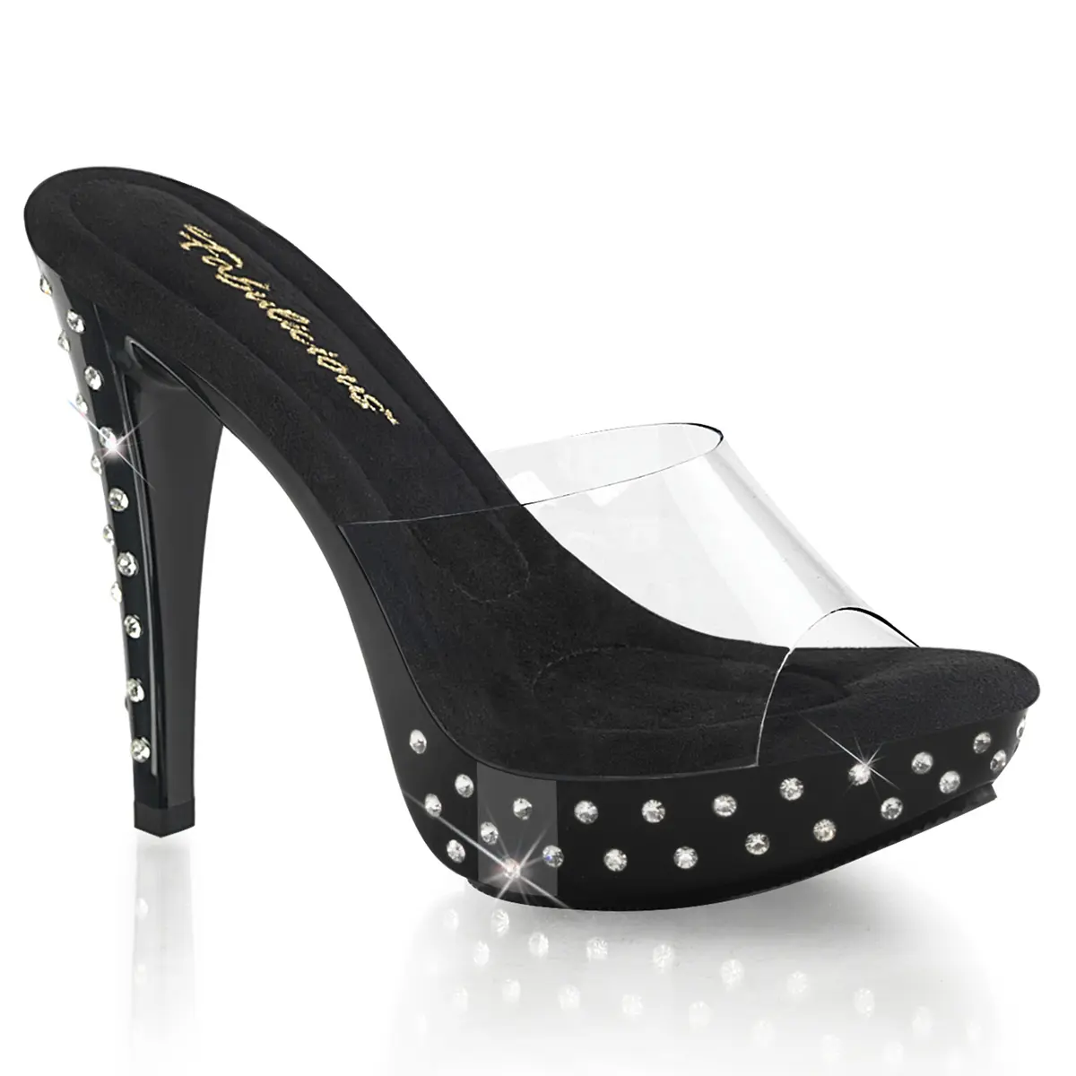 Women's Rhinestone Platform Sandals, Slip On Stilettos with 5 Inch High Heel, Open Toe Casual Summer Party Shoes for Women, Footwear Style, Rhinestones, Glamorous Heels, Fashionable Platform Sandals, Stud, 5 Inches Heel