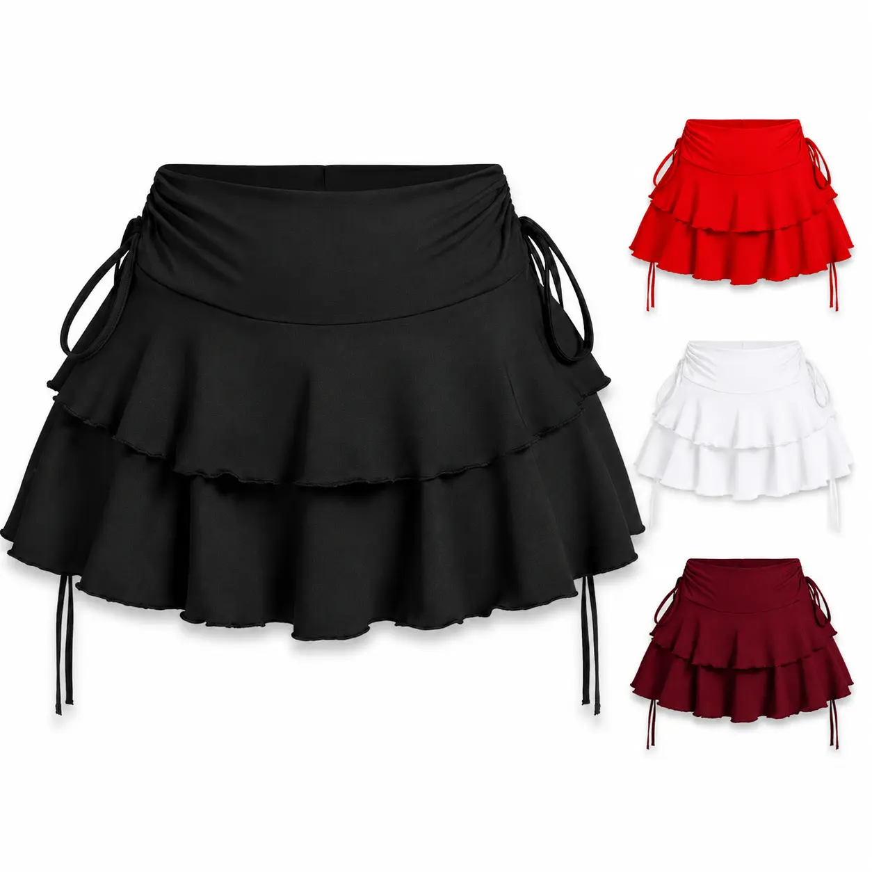 Women's Pleated Skater Skirt Basic Casual High Waisted Ruffles Flared Mini Thin Skirts Christmas Skirt