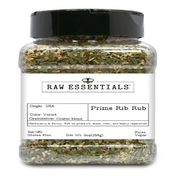 Raw Essentials Prime Rib Rub – Herbaceous and Savory – Rub on Prime Ribs, Steaks, Roasts, and Vegetables - 9 Ounce Bottle