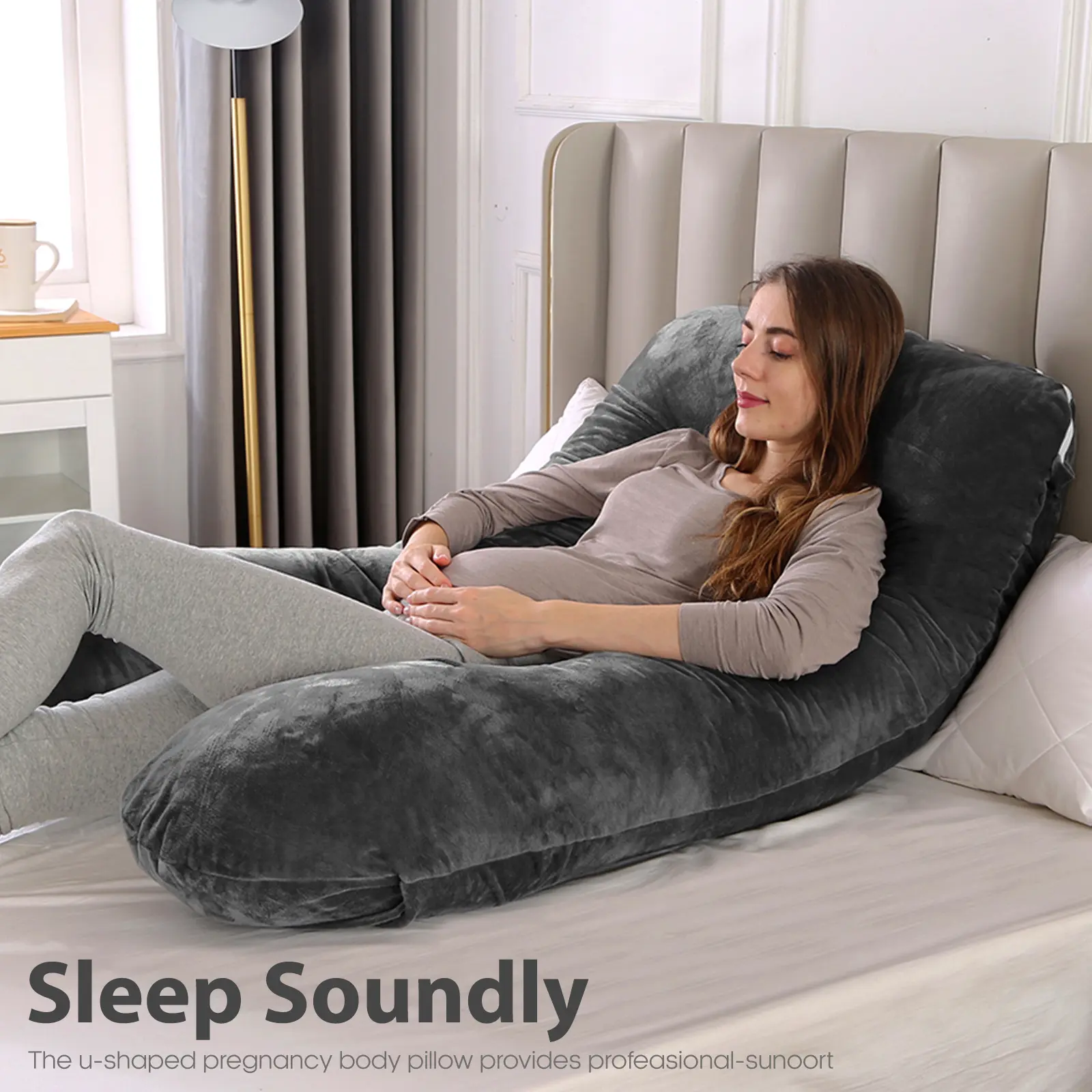 47-in U-Shaped Extra Large Pregnancy Full-Body Maternity Pillow with Removable Cover, for Side Sleepers, Supports Back, Hips, Legs, Belly, Home Supplies Gift Option