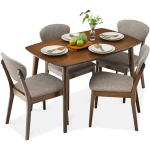 Best Choice Products 5-Piece Compact Wooden Mid-Century Modern Dining Set w/ 4 Chairs, Padded Seat & Back