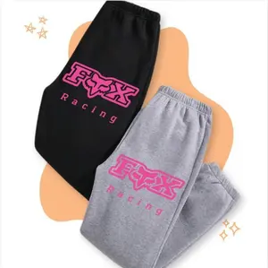 Fox Racing Pink Logo Sweatpants, Men Women Letter Print Sweatpants, Casual Regular Fit Pants For Spring & Fall, Trendy Top Sweatpants, Unisex Cotton Graphic Casual Sweatpants, Gift For Fan, Men and Women, Best Gift SS