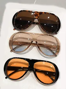 Women's Leopard Print Pilot Sunglasses Set, Colorful Lenses, Vintage Modern Style, Perfect for Street Photography & Vacation