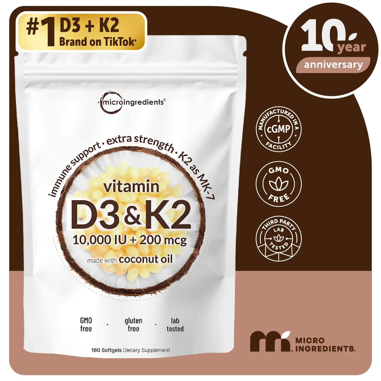Micro Ingredients Vitamin D3 K2 Supplement Softgels Micro Ingredients Vitamin D3 K2 Supplement Softgels