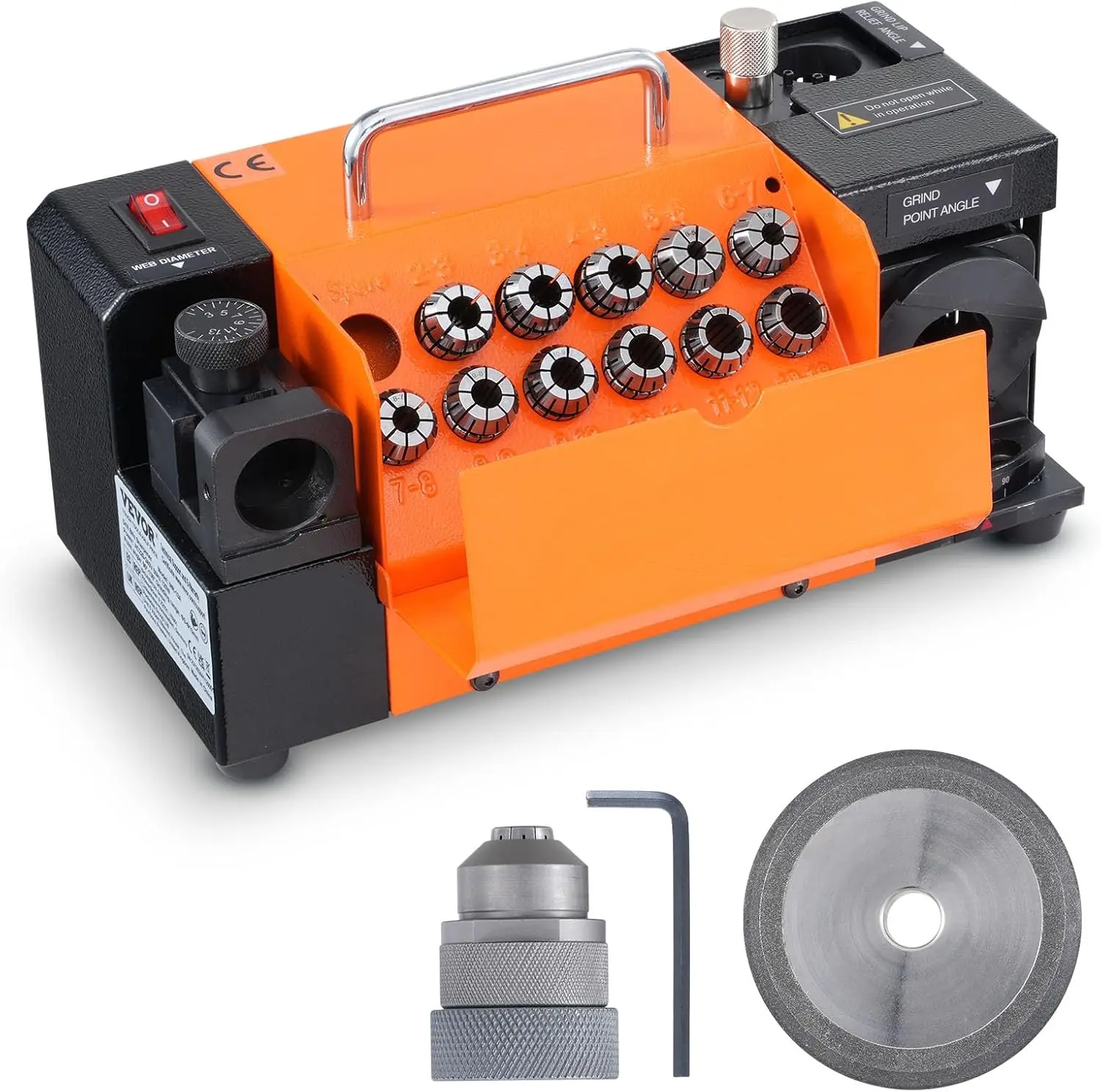 VEVOR MR-13A Electric Bit Sharpening Machine - Steel Body, 3-13mm Capacity, 95°-135° Angle Adjuster, 4500rpm Max Speed, Portable Multi-Materials Tool with 11 Collets & CBN Wheel for HSS Drill Bits