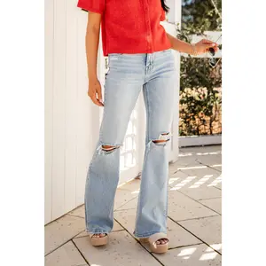 York High Rise Distressed Easy Flare Jeans