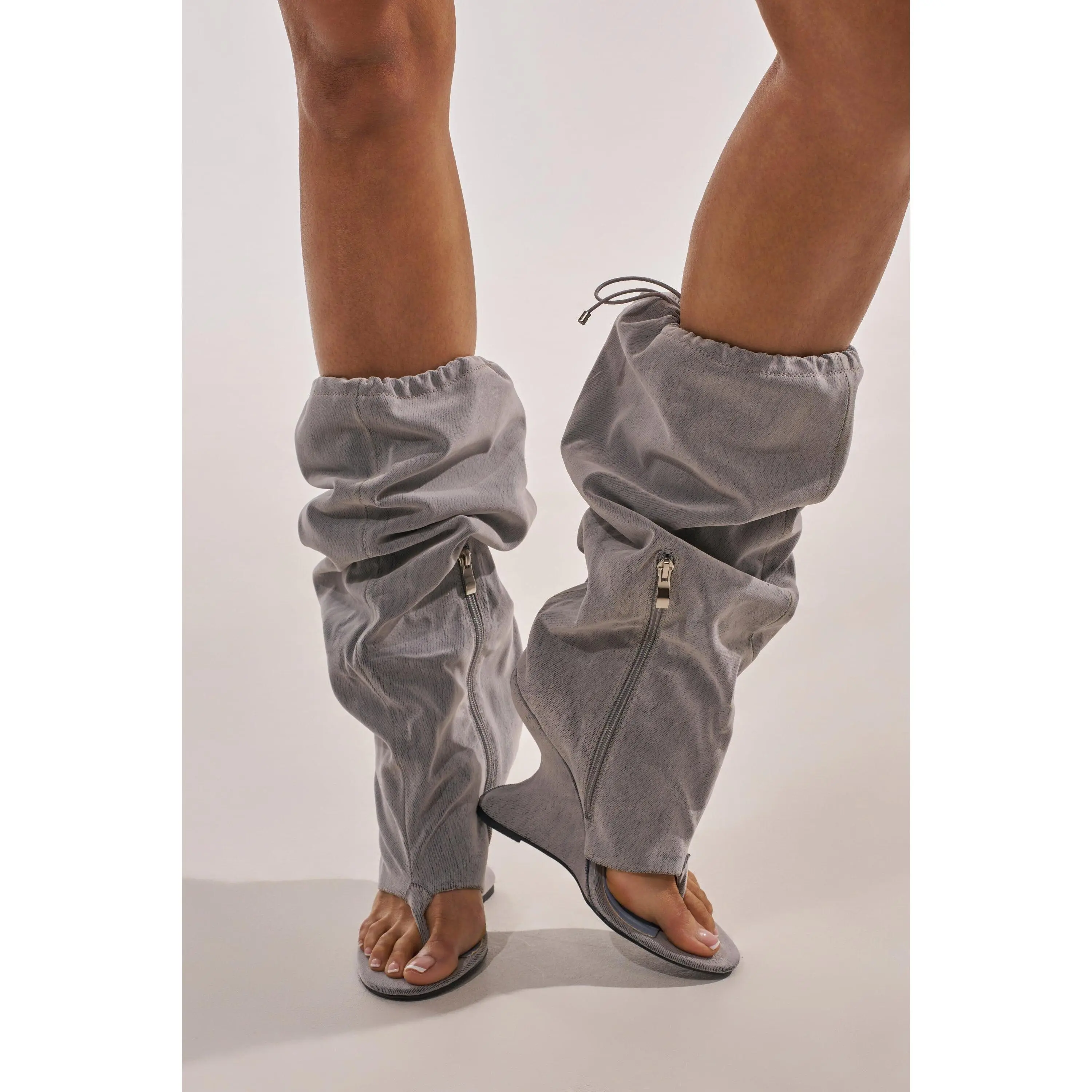 AZALEA WANG XYLAH GREY WEDGE GLADIATOR SANDAL