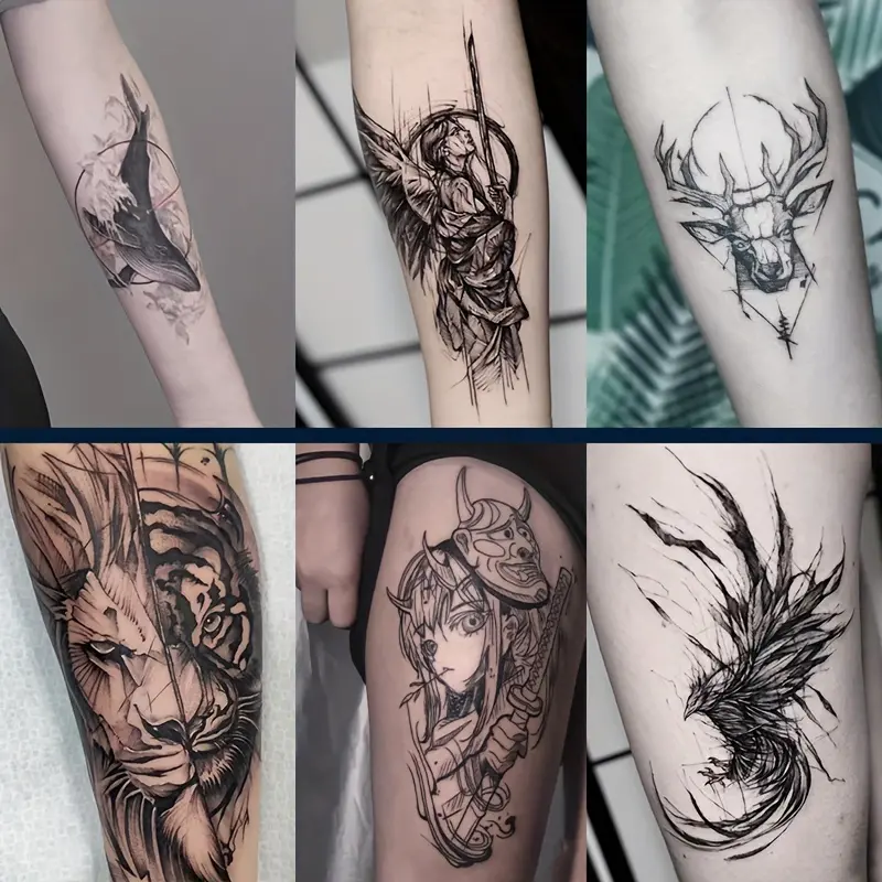 8-Pack Herbal Temporary Tattoos, Large Hyper Realistic Tattoo Art Stickers, Waterproof Semi-Permanent Body Art Lasting 7-15 Days, Temporary Tattoo Style