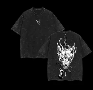 Aki Hayakawa/Kon Chainsaw Man Anime Double Printed Vintage Washed Tee Unisex Oversize Anime Manga Washed Heavyweight Cotton T-shirt