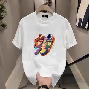 Menswear Short-Sleeve Round Neck Streetwear T-Shirt - Stylish Casual Design with Simulated Embroidery Print, Suitable for Daily Wear (Unisex Fit)
