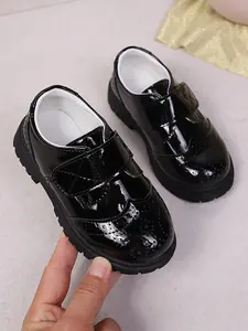 Boys' Junior New Fashion British PU Leather Anti-Slip Flat Shoes, Performance Dance Party Sneakers, Medium Width, Low Top, Spring & Fall