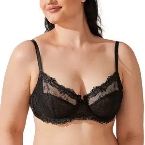 Wingslove Women's Plus Size Unlined Floral Lace Bras No Padding Underwire Bralettes with Comfortable Stretch Band and Moderate Support for Large Breasts - Minimalist