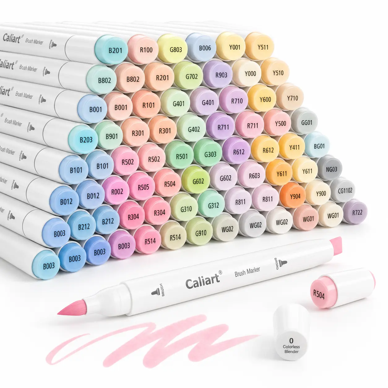 【Limited-TimeSpecials】Caliart Official 61/100Colors Pastel Alcohol Based Art Markers, Brush Tip Dual Tip Permanent Marker Set for Adult Coloring Book, Drawing, Sketch, Illustration, Card Making, Art Supplies, DIY Crafts, Journaling Gift FS