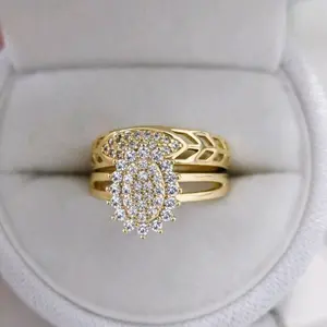 [002] 14K Gold Laminated Wedding Ring Set – Floral CZ  Design, Elegant Bridal Set for Women
