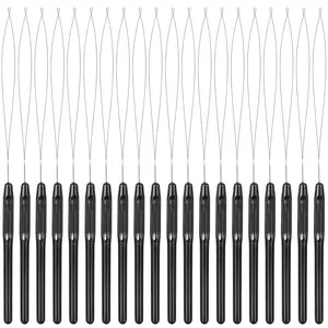 20 count Hair Extension Loop  Threader Pulling Hook  Bead Device for Hair or  Extensions Supplies, DIY Hook Tool Loop Tools(Black)