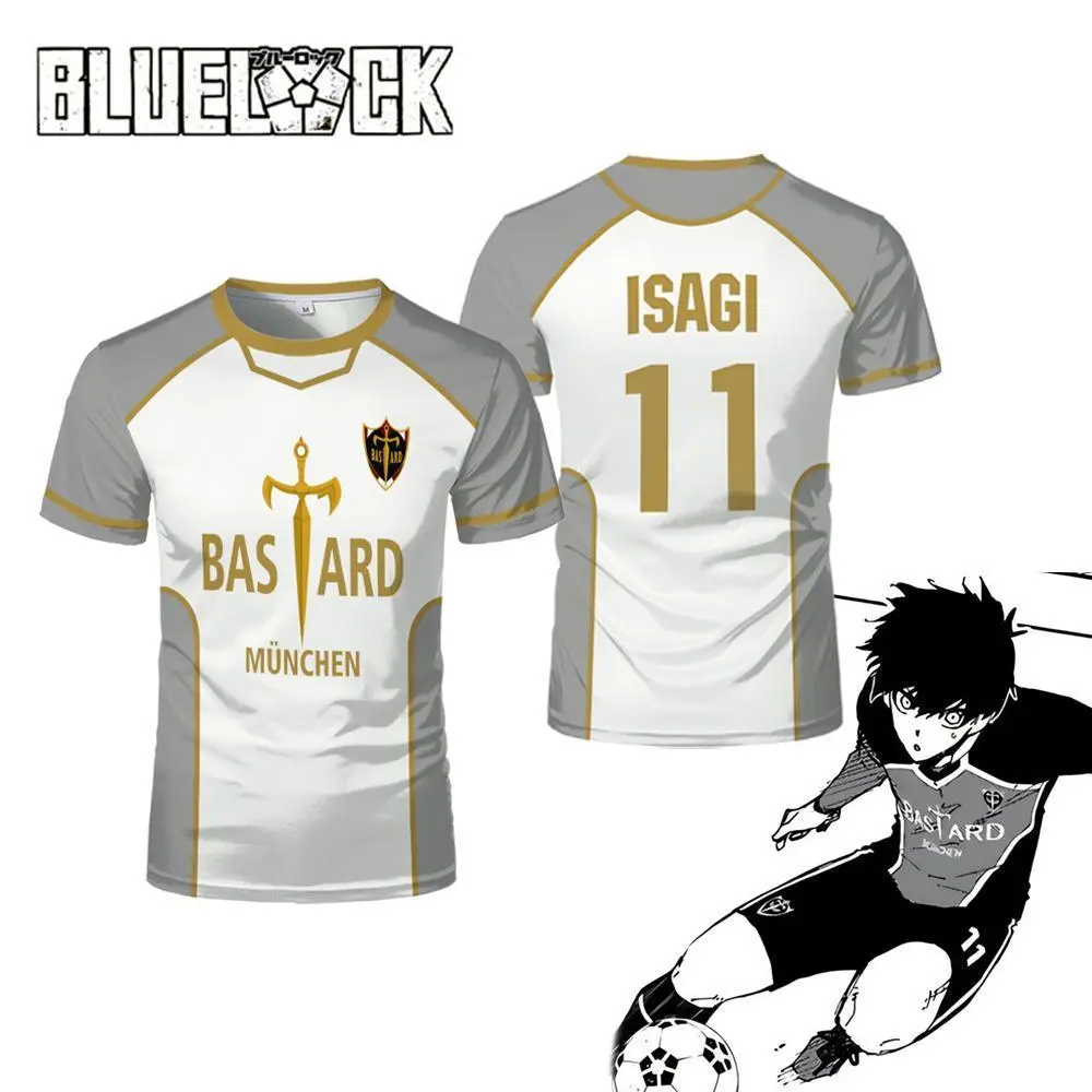 Blue Lock Bastard München Anime Cosplay Jersey, Unisex Polyester Crew Neck Short Sleeve Clothes, Breathable Sports Casual Football T-shirt for Kids (Up to 3XL), 2Xl