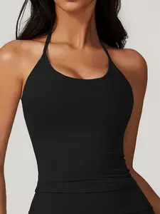Women's Solid Backless Halter Neck Sports Vest, Casual Breathable Tight-fitting Sleeveless Sports Top for Yoga Gym Workout, Ladies Sportswear Clothing for Indoor Outdoor Wear, Breathable Workout Tops, Athletic Activewear