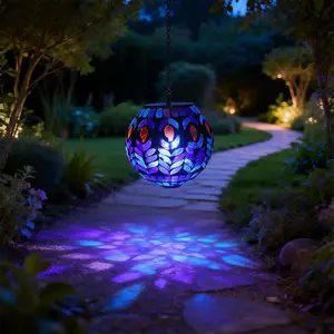 Hanging Solar Lanterns Mosaic Solar Lights with Hook Up, Outdoor Garden Lights Decor for Yard Tree Fence Patio