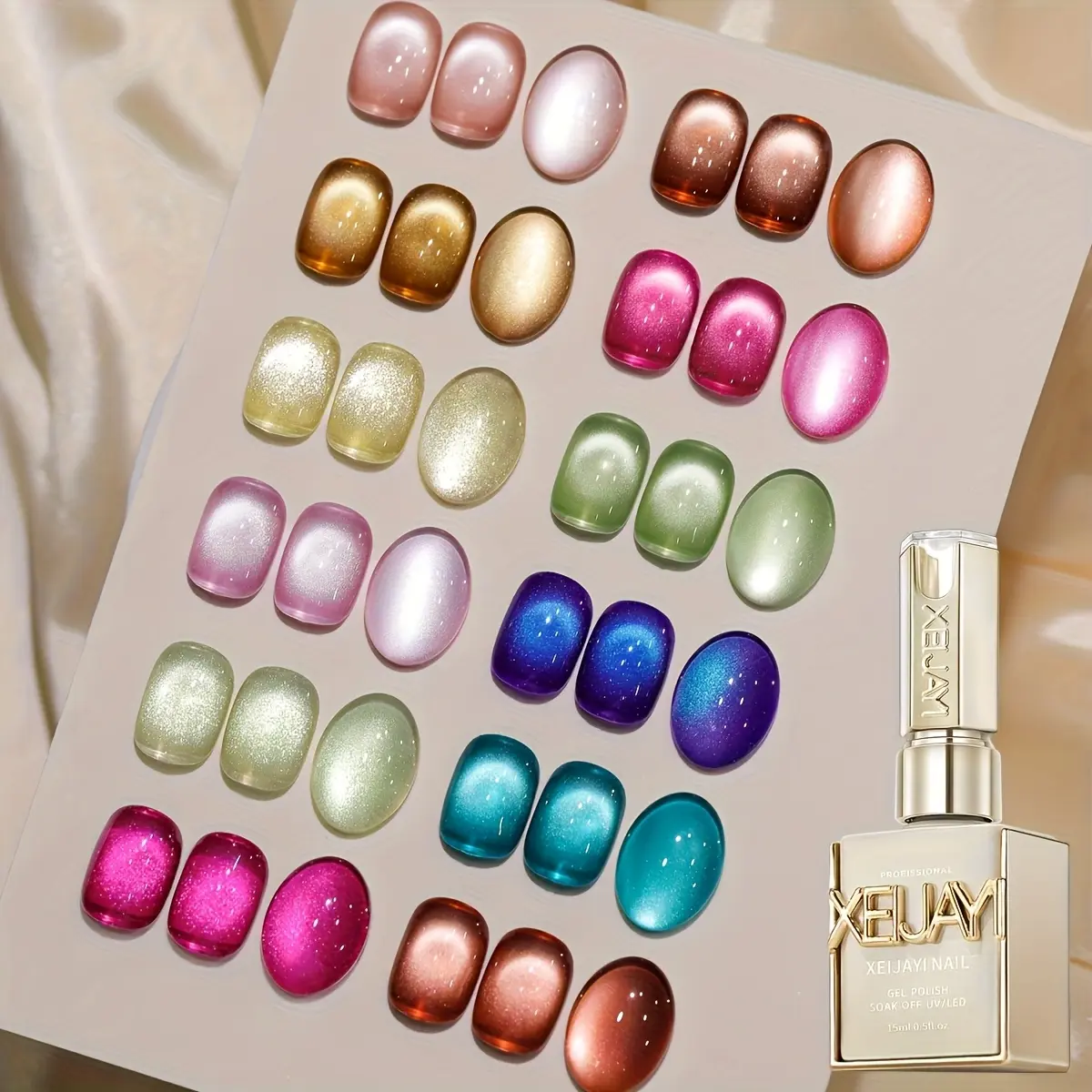 XEIJAYI Rainbow Candy Cat Eye Gel Polish Set 12-Colors Ultra Bright Magnetic Gel for DIY Nail Art Salon Use Women's Manicure, Nail Care, Cosmetic