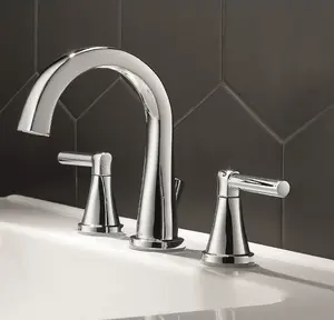 Delta Becker Chrome Widespread 2-handle WaterSense Mid-arc Residential Handle Bathroom Sink Faucet with Drain (new)