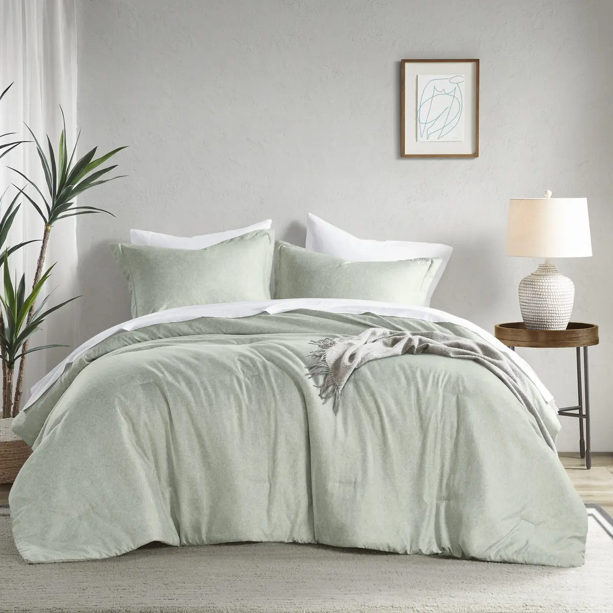 REGENCY HEIGHTS Chambray Comforter Set, Farmhouse Bedding Comforter For All Seasons Boho Bedding Set, Lightweight Solid Bed Comforter Sets, Twin/Twin XL, Full/Queen, King/Cal King, Rena