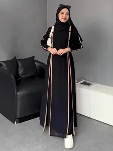 Women's Casual Loose-Fit Long Sleeve Muslim Dress, Plain Woven Fabric, Stand Collar, Daily Wear & Holidays, All Seasons Fashion