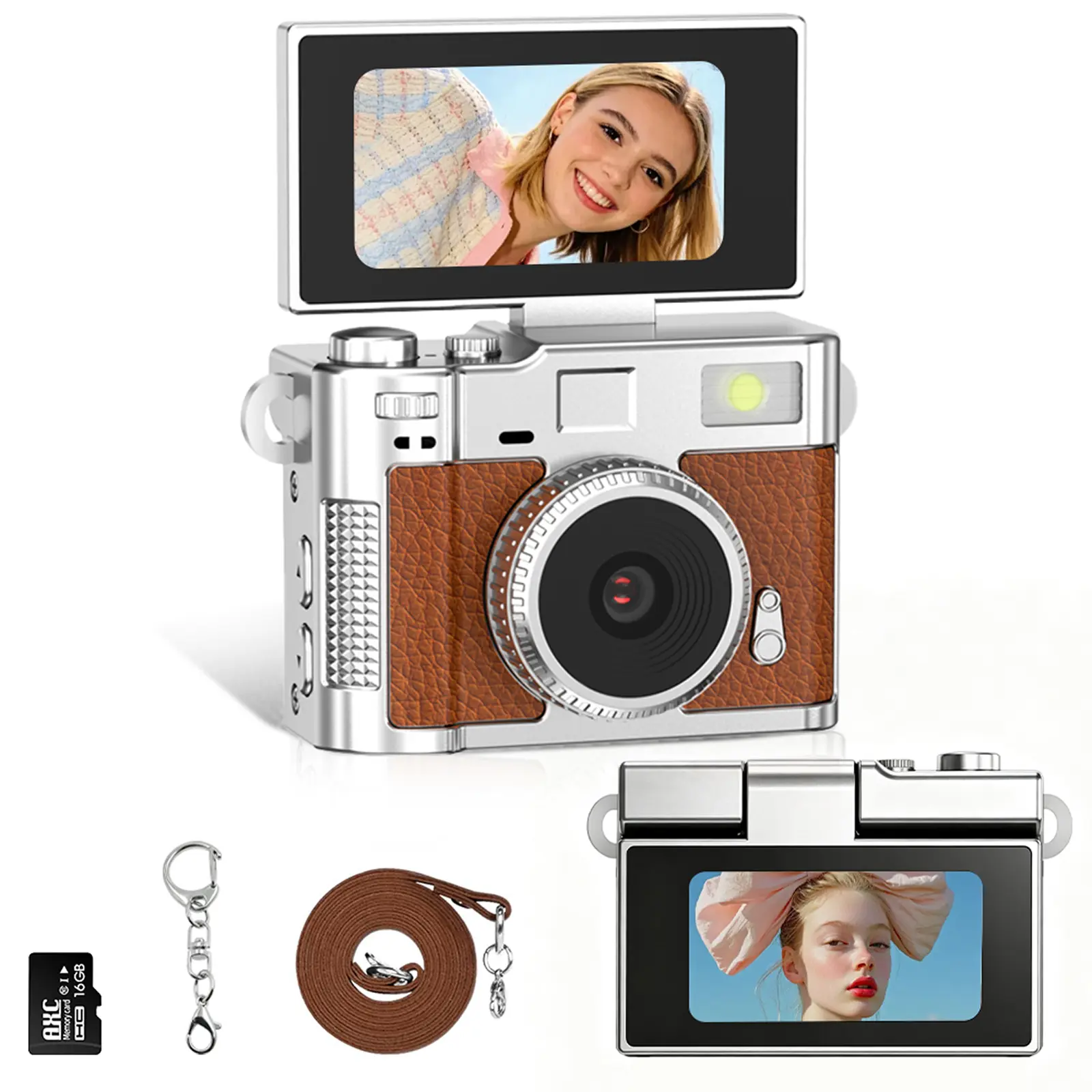retro vlog camera Zinc Alloy Metal Shell, 1080P HD Travel Camera with 1.47 Inch Screen & Flash, 16GB sd Card Included, Sturdy Pocket point Camera for Daily Vlogging, Durable Gift for Teens boy Kids Students party