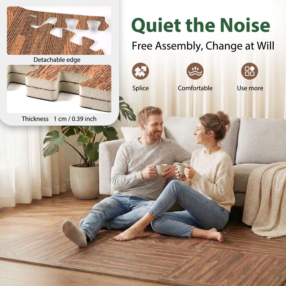 Wood Grain Interlocking Floor Mat Tiles – 30cm x 30cm (11.8" x 11.8'')x 0.39'' – Waterproof, Anti-Slip, Indoor/Outdoor Use – Ideal for Exercise, Playroom, Home Decor 24pcs