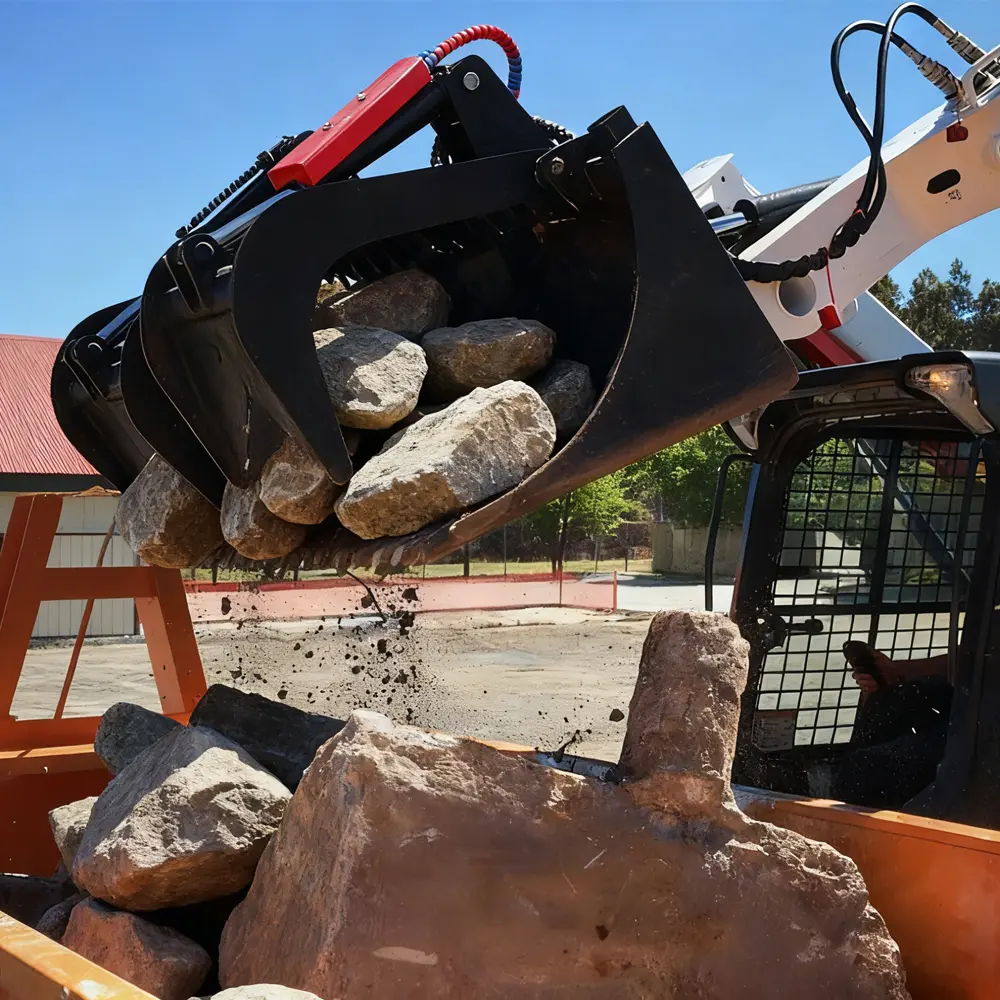 Sturdy Durable Industrial Skid Steer Grapple Bucket - 72in Width, Quick-Attach Mount, 2-Cylinder, Dual Independent Grapple Arms, 32.18in Height, 36.15in Depth, for Loading and Leveling