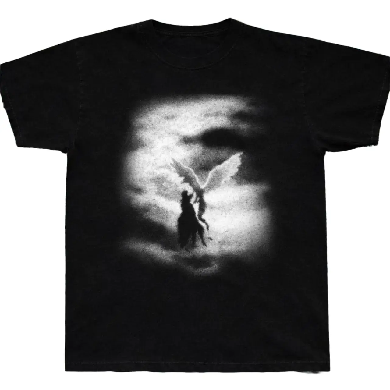 Y2K Angel Graphic T-Shirt, Black Unisex Cotton Tee, Vintage Aesthetic Streetwear Shirt, Retro Gothic Graphic T-Shirt, Heavenly Fashion Gift