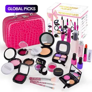 21-Piece Rose Crocodile Pattern Kids' Realistic Makeup Pretend Play Set Pretend Play Accessories – Safe Eyeshadows, Powder, and Brushes #GLOBAL PICKS