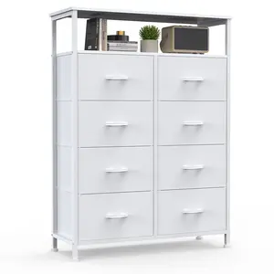 8 Drawer Storage Cabinet With Open Shelf ，Sturdy Steel Frame & Wood Top For Clutter Control ，Versatile Dresser For Bedroom Closet Dorm And Entryway
