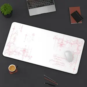 Pink Silent Hill floral script Desk Mat | girly elegant mousepad deskpad