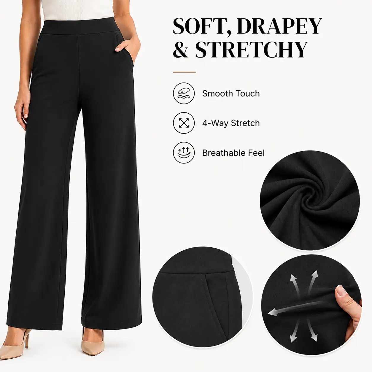 Sampeel Womens Dress Pants Stretchy Work Wide Leg Trousers Business Casual Office Slacks Bottoms Minimalist