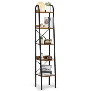 【DealsForYouDays】VEVOR 5-Tier Industrial Metal Standing Bookshelf, Tall Narrow Rustic Vintage Adjustable Standing Shelf Unit, Minimalist Indoor Furniture Storage Rack for Living Room, Office (Ideal for Books, Plants)