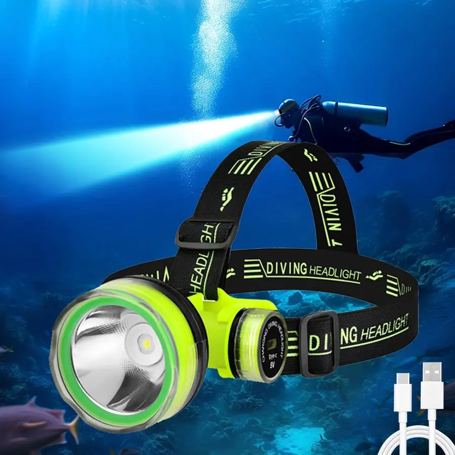 Rechargeable Diving Headlamp, 1 Box Waterproof Headlight, Professional Scuba Headlight, Suitable for Underwater Work, Hunting, Rescue, Outdoor Diving Gear