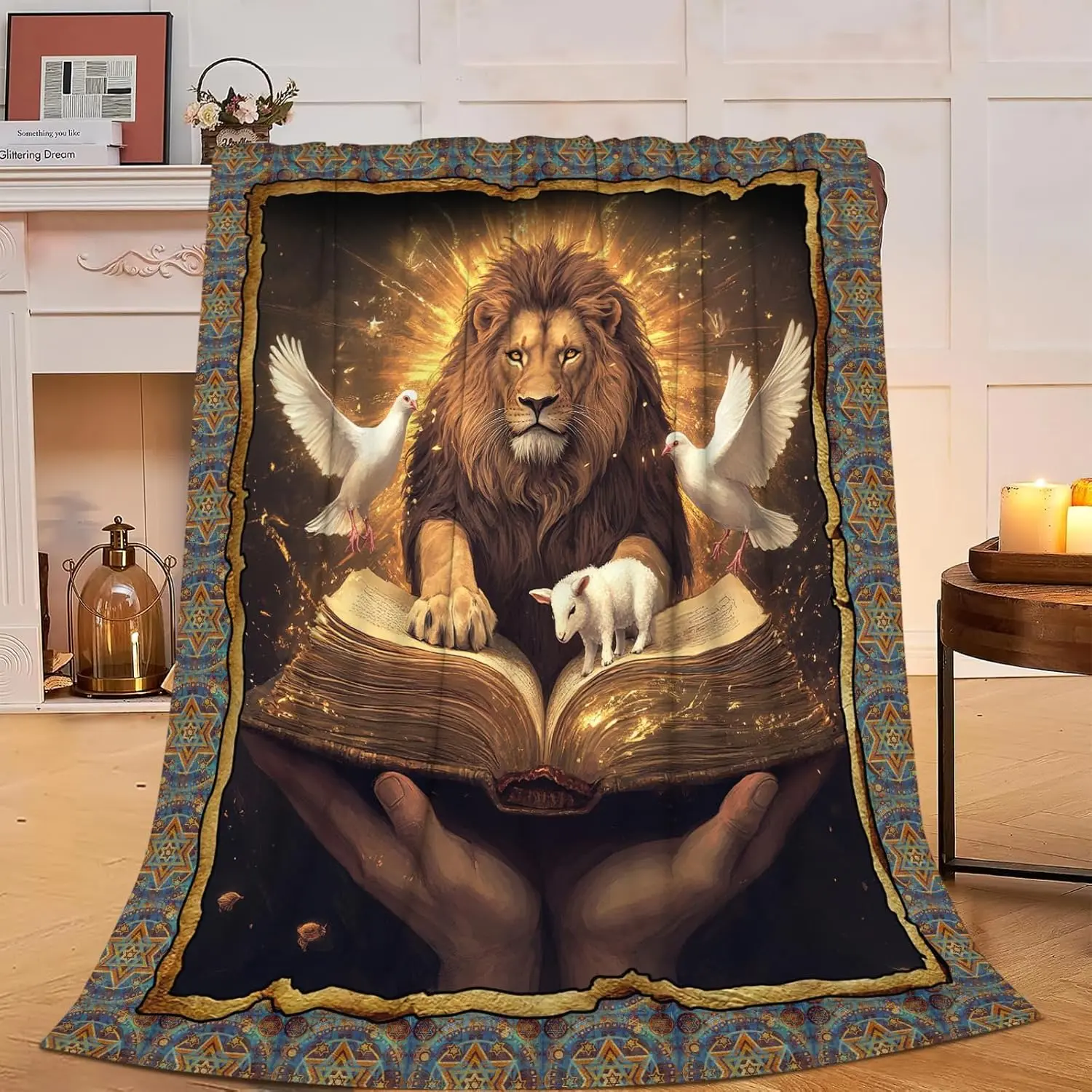Christian Lion Blanket Soft Cozy Lion Sheep Dove Throw Blanket Gift for Women Girls Soft Comfortable Warm Lion Animal Stuff Lightweight Fleece Flannel Gift Blankets for Kids Adults
