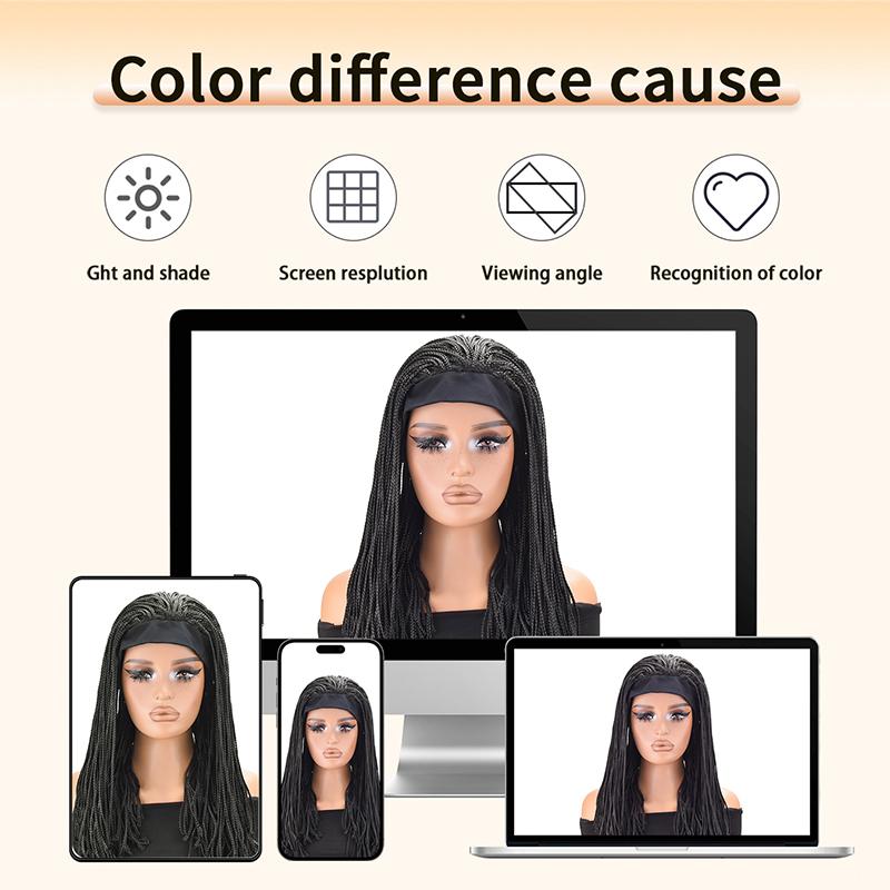 20 Inch Box Braided Headband Wig for Black Women, Long Synthetic Braided Wig with Headband, Glueless Easy Wear Crochet Braids Wig Natural Black Protective Style Wig Daily Use