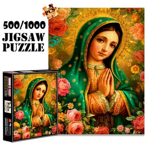 1pc 1000 piece adult puzzle 70x50cm Virgin Mary with Green Veil and Floral Surroundings 500 pieces of paper jigsaw puzzle, suitable for adults and families, large-scale DIY puzzle interactive toy g Game