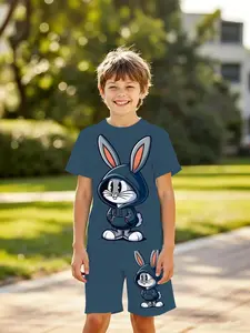 Boys' Summer Casual Short Sleeve Set, Breathable Sports Two-Piece Outfit, Perfect for Outdoor Activities & Gifts