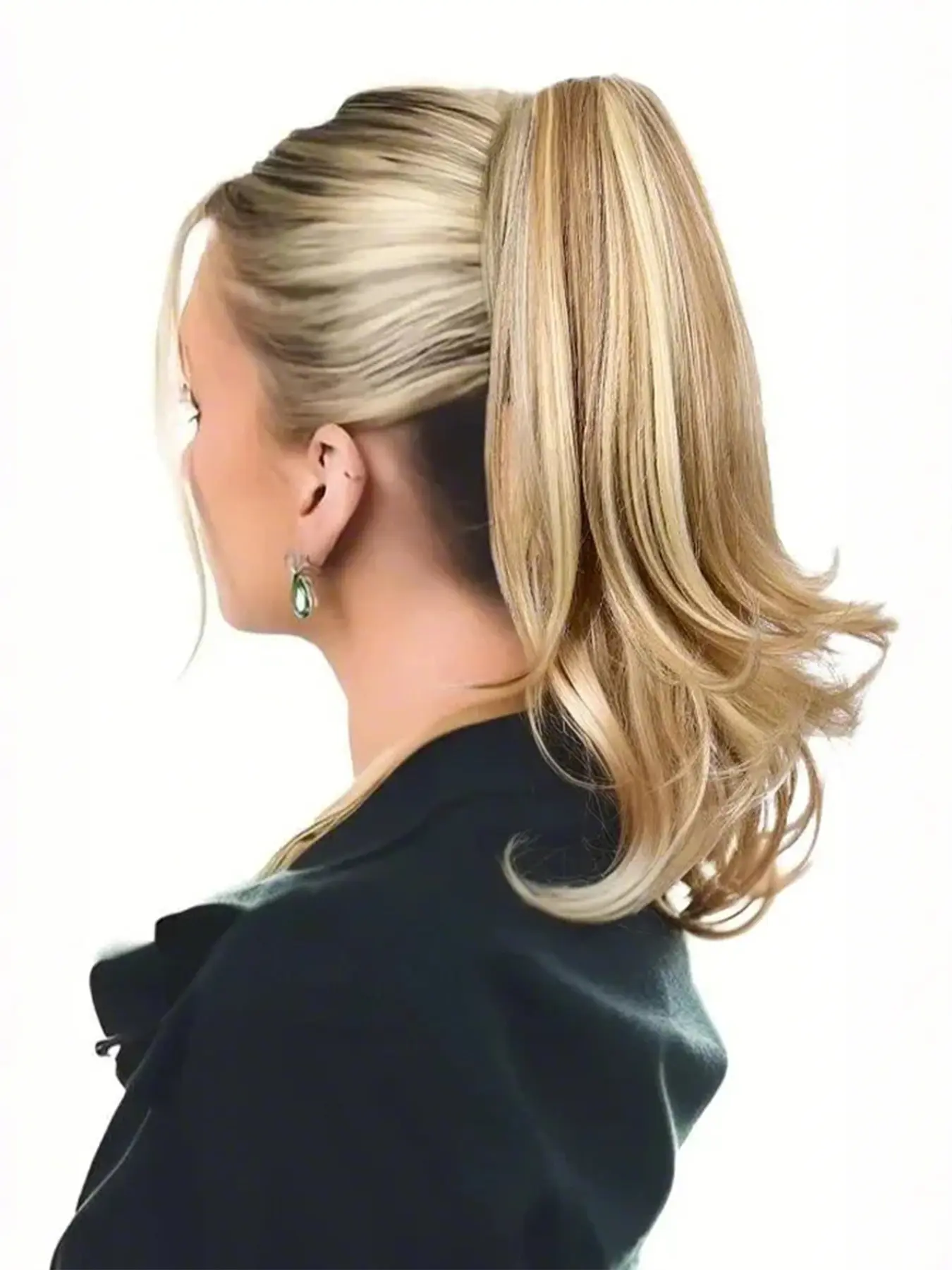 Ponytail Extension 16 Inch Curly Wavy Ponytail Extension for Women Long Claw Clip in Ponytail Hairpiece Synthetic Hair for Women Daily Fluffy Pony Tail Wavy Curly Ponytails Hair Extensions Ponytail