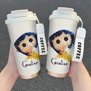 1pc 18oz Personalized Thermos Cup,Coraline-Inspired Button Patchwork Precision Replication of Other Mother Iconic Image, Movie-Themed Drinkware