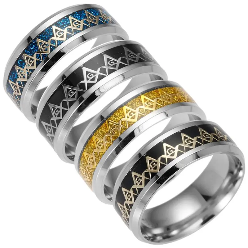 2025 Jewelry Design Stainless Steel Vintage Men Ring Free Mason Freemasonry Masonic AG Retro Punk Silver Color Titanium Male Jewelry