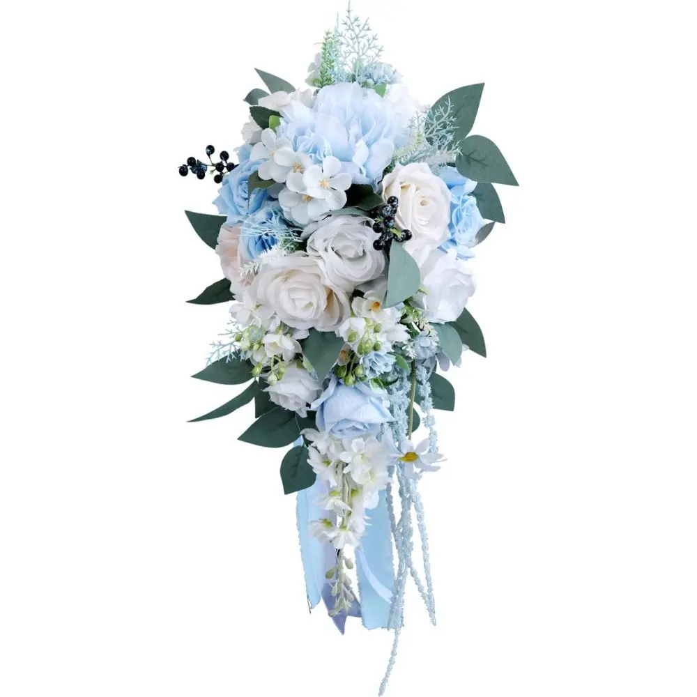 Handmade Champagne Artificial Teardrop Bridal Bouquet with Roses - Elegant Home Decor Accessory, Floral Arrangement Centerpiece for Wedding Ceremonies, Decoration